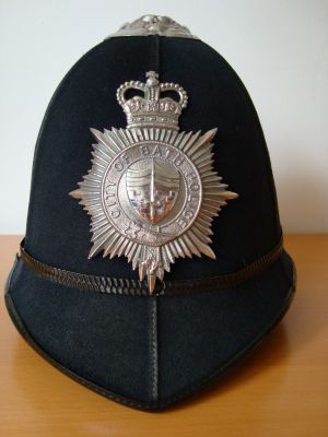 City of Bath 6 panel helmet
City of Bath Police 6 panel cork helmet with queens crown chrome helmet plate
Keywords: Bath helmet