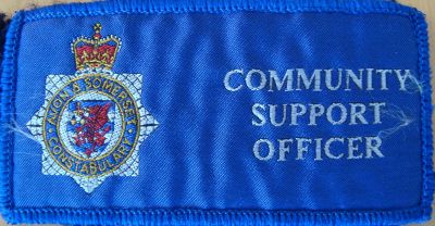 Avon & Somerset Constabulary PCSO patch
Police Community Support Officer cloth pullover patch. 
Keywords: Avon Somerset PCSO