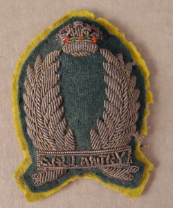 Gallantry cloth arm badge
Badge awarded by the C/O Col. Baden Powell for particular acts of bravery worn on Step-out dress and mess dress.
Keywords: South African Constabulary Gallantry Badge Bullion wire